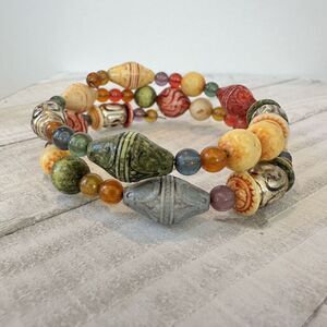 Vintage Tribal Witchy Style Beaded Wrap Bracelet Art Deco Bohemian Whimsical